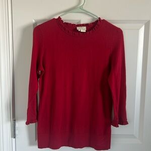 kate spade Red Ruffle Trim Crewneck Sweater